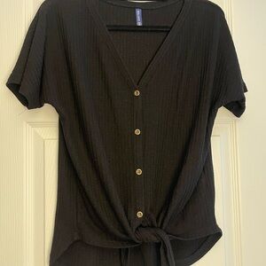 Elegant Black Button-Down V-Neck Shirt